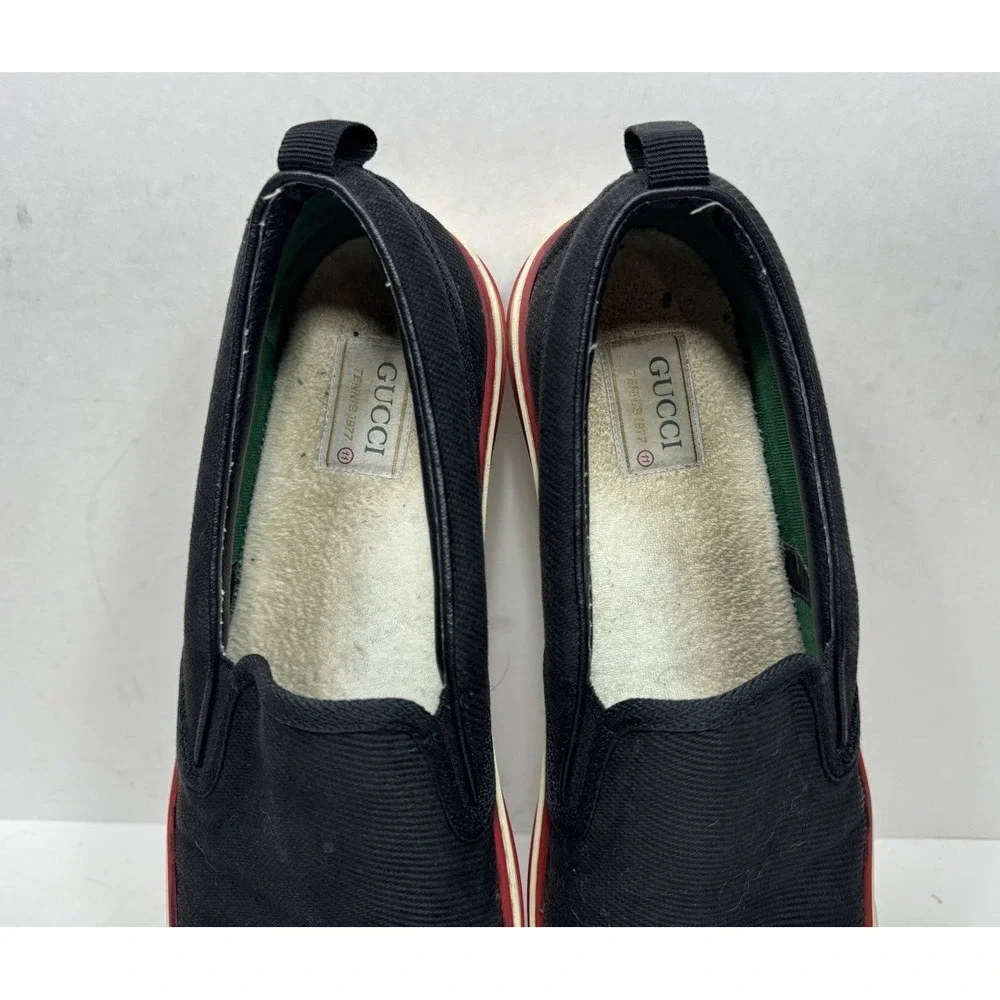 Gucci Tennis 1977 Tweed Slip On Sneakers Men's Size 12 US / 11 UK Black